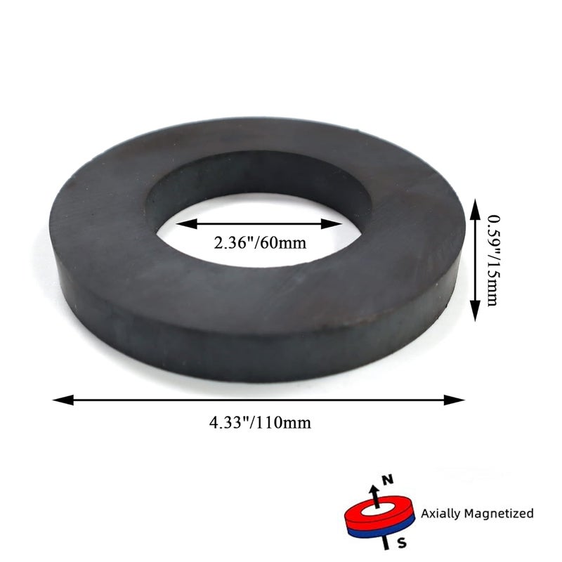 Burnur Ferrite Ring Magnet 4.33In Dia Large Ceramic Ring Magnet with Hole for Science Experiment, Speaker, DIY Projects - Heavy Duty Round Extra Big Magnets - Image 2